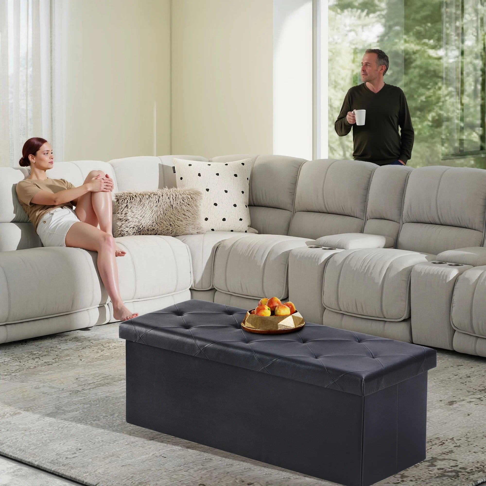 43'' Storage Ottoman Bench with Leather Seat, 660 lb Capacity