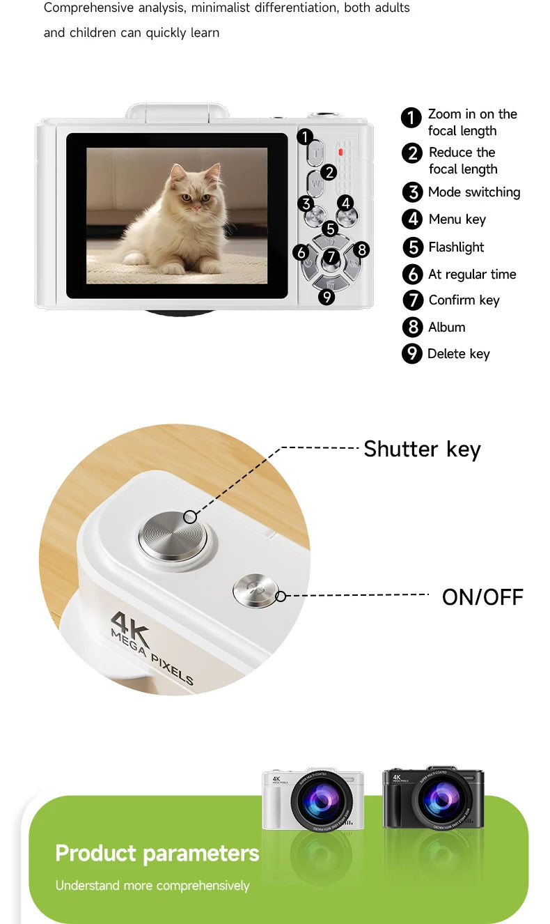 4K 64MP Retro kompaktný digitálny fotoaparát s 18-násobným priblížením