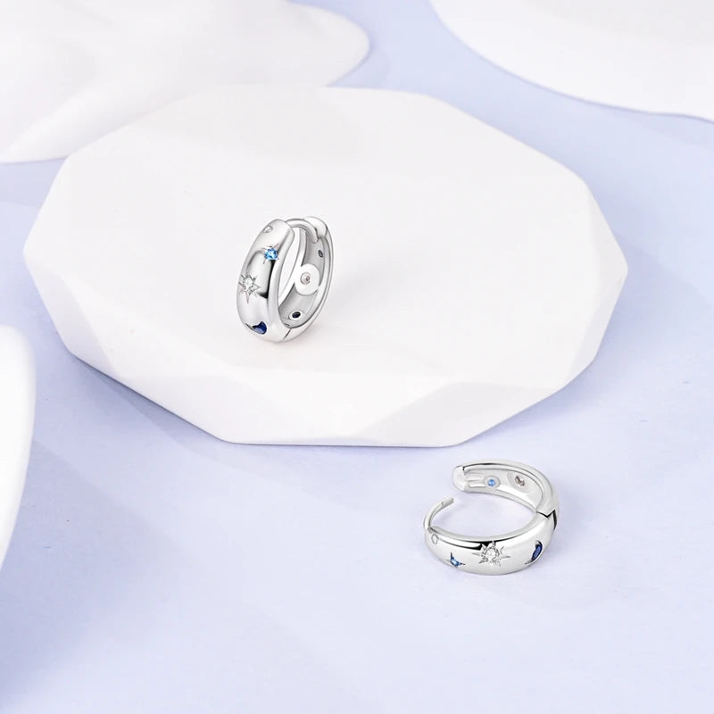 925 Sterling Silver Colored Zirconium Stars Hoop Earrings For Women Jewelry Anniversary WeddingMaking Jewelry Gift