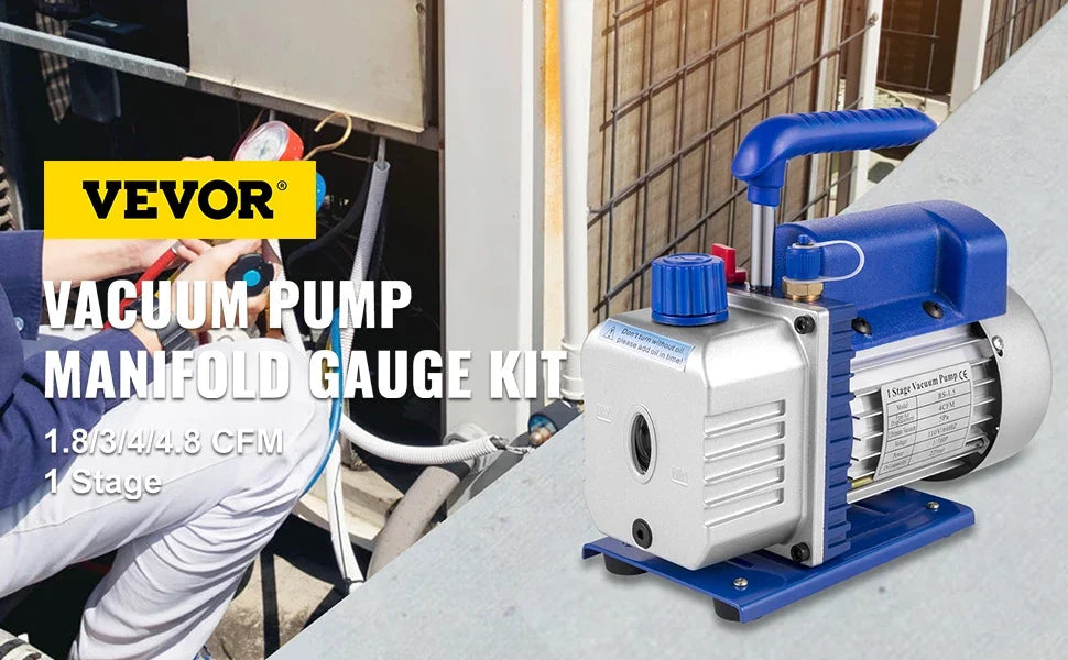 Vacuum Pump with Gauges for AC Refrigerant and HVAC Systems