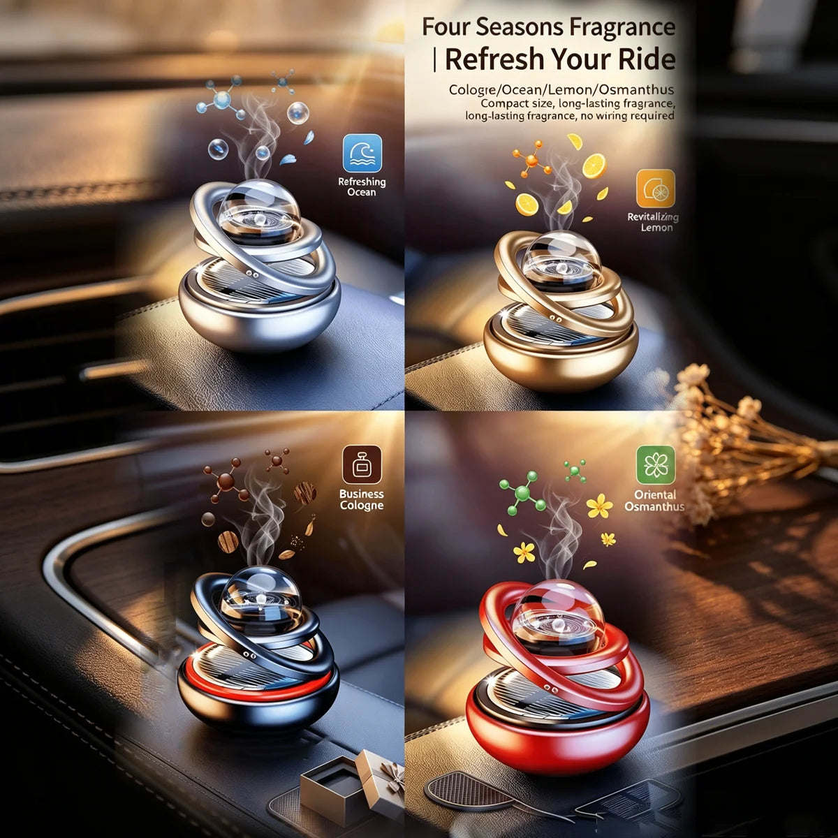 Solarbetriebener Kristallkugel-Duftkerze Sternenhimmel Aromatherapie Auto-Innenraum Duft Dashboard Dekoration