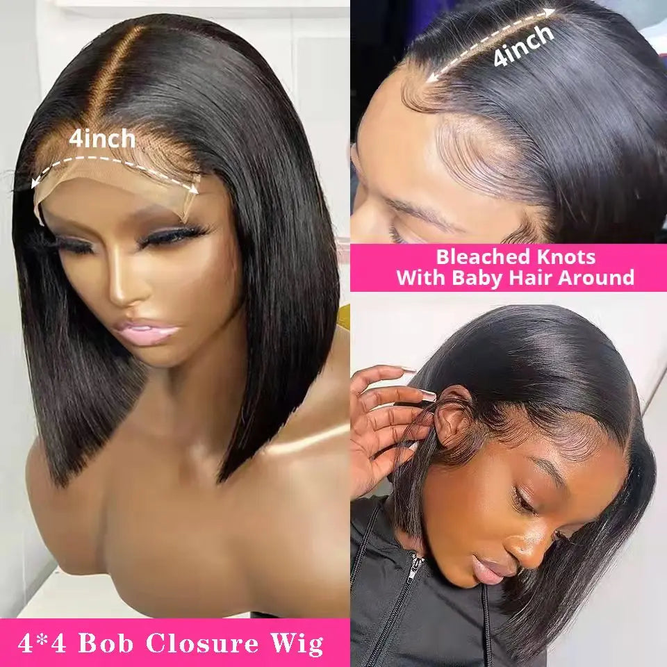 Short Straight Bob Wig Human Hair with Transparent Lace