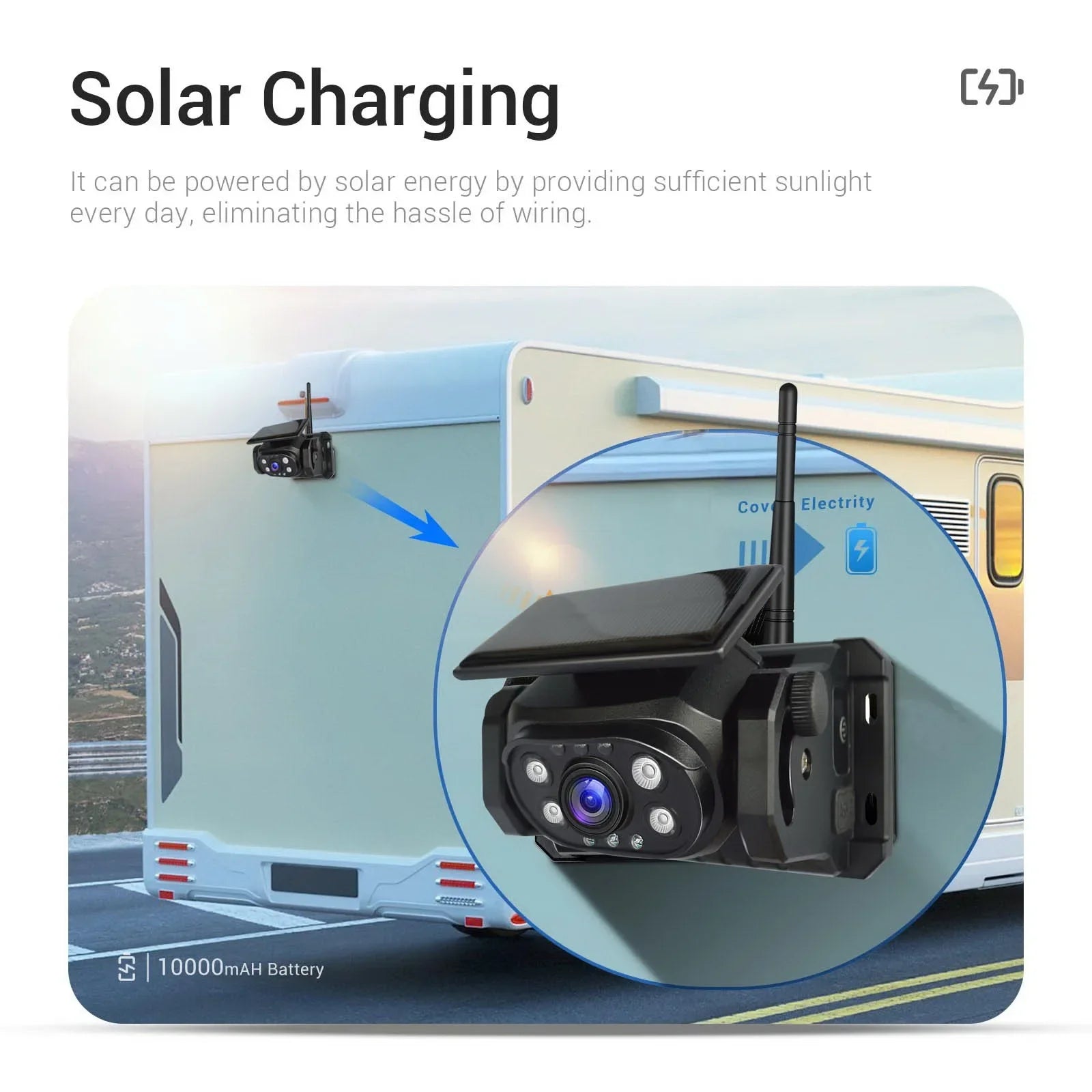 Wireless WiFi Solar Power Magnetic Reverse Backup Camera Mobile Phone iPhone Android With Built-In Battery for Truck Camper
