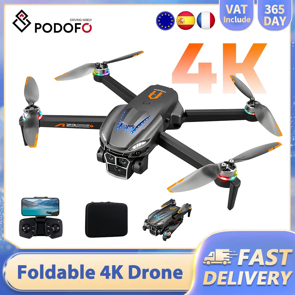 Podofo Drone 4k Professional Dual Camera Mini Helicopter Quadcopter Toy Obstacle Avoidance Foldable RC Drone Headless Mode Mini Drones