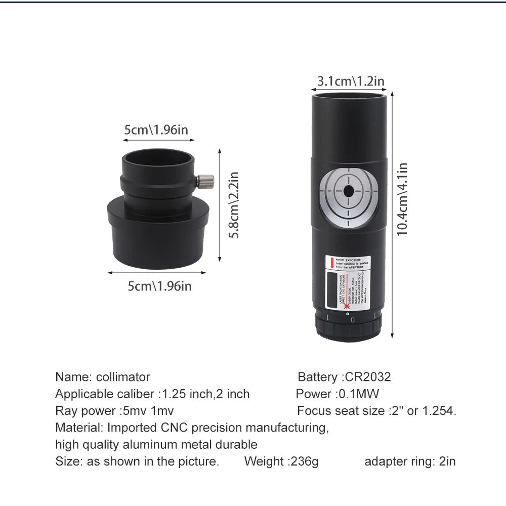 Oculaire de collimation laser pour télescopes newtoniens avec bague d'adaptation