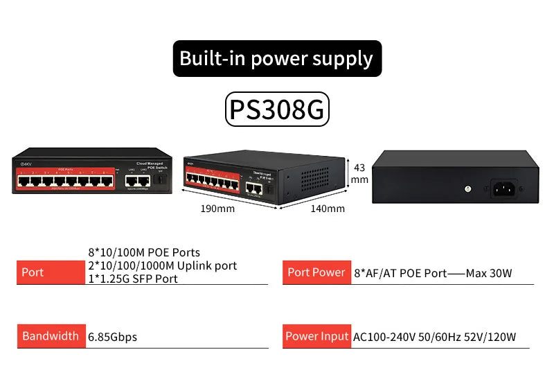 STEAMEMO Cloud-managed POE Switch 4/8/16 Port 48V Active POE Desktop 100/1000Mbps SFP APP Control Switch Pulg And Play IP Camera