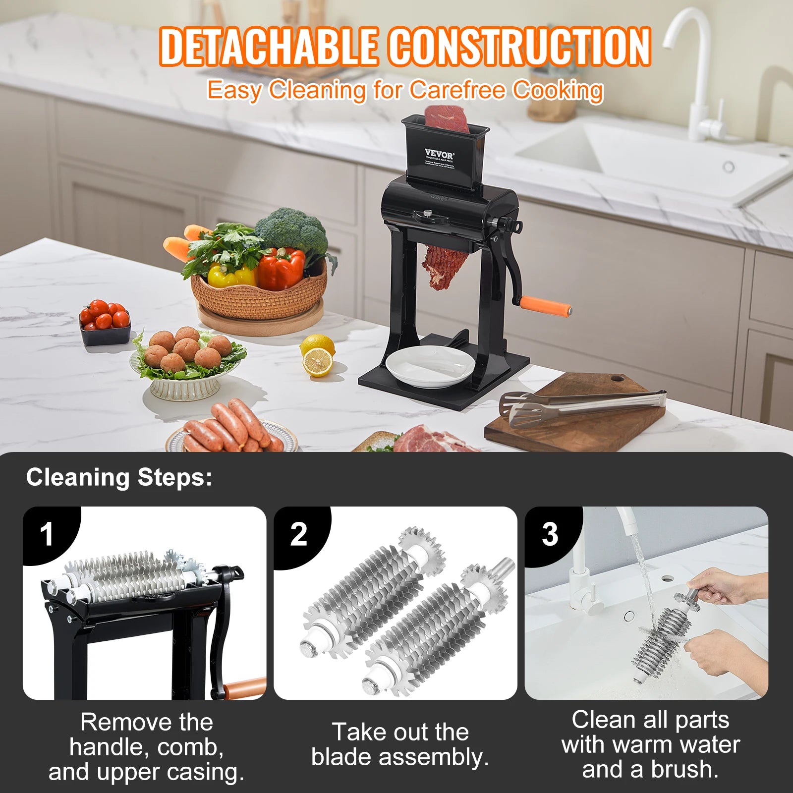 Commercial Manual Meat Tenderizer with 31 Stainless Steel Blades