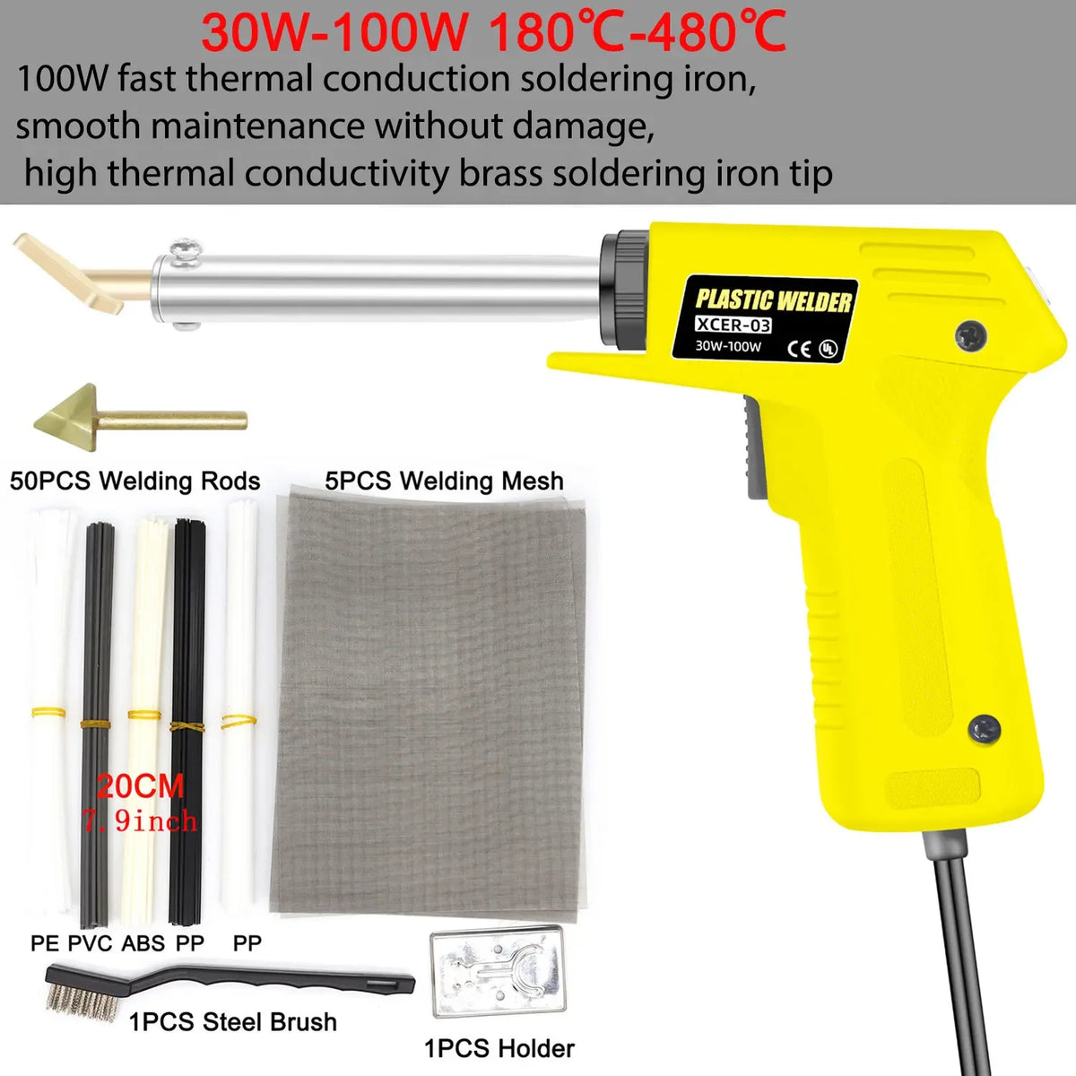 100W Plastic Repair Iron with Brass Trowel Tip, EU/US Kits