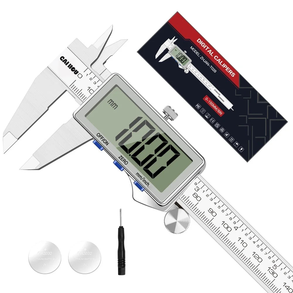 CH028 Digital Caliper, 150mm Stainless Steel with Large LCD