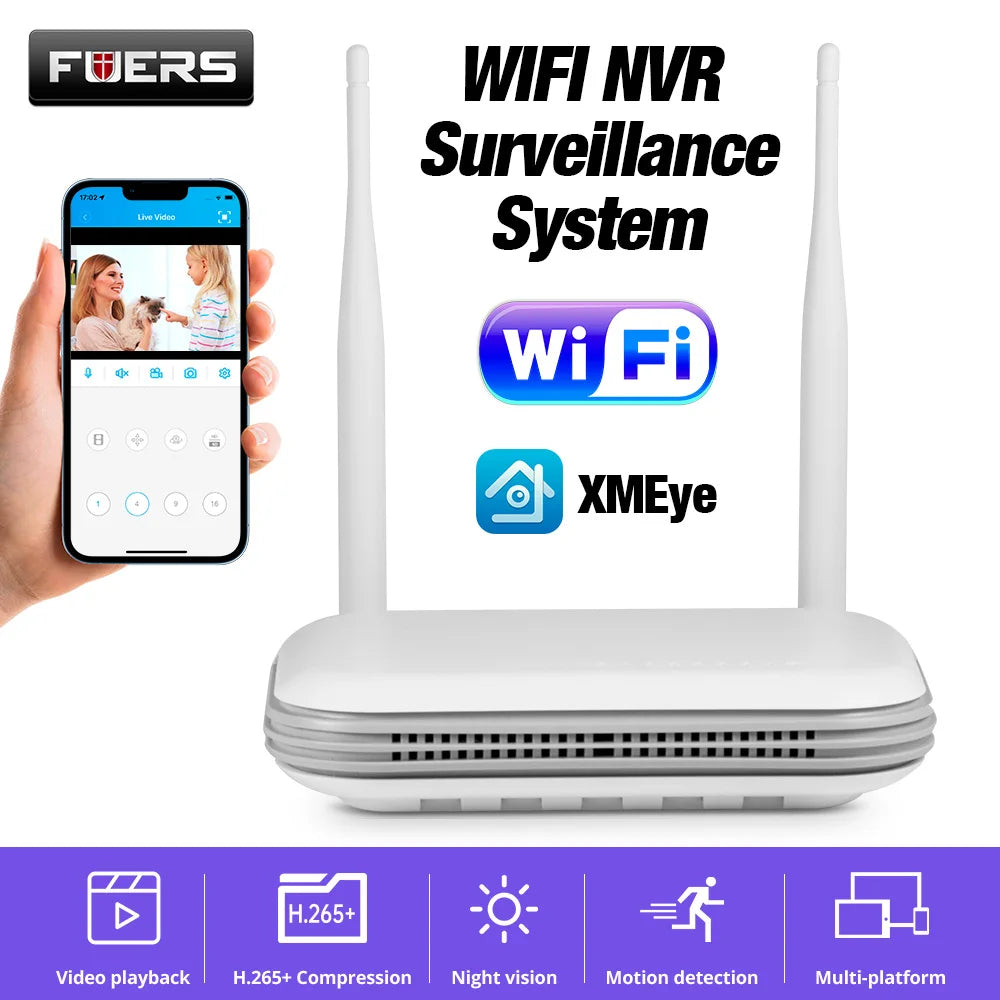 Fuers H.265 8CH Wireless NVR Security Outdoor WIFI IP Camera System Kit Surveillance CCTV Face Audio Video Recorder