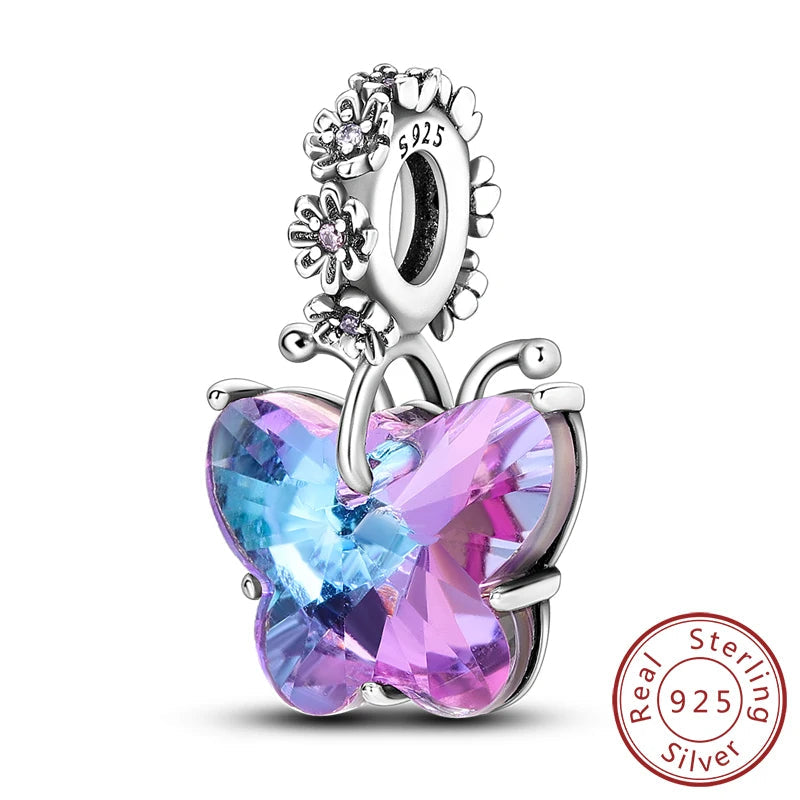 Original 925 Sterling Silver Charm Beads Glowing Luminous Firefly Butterfly Pendant for Bracelet Charm Jewelry