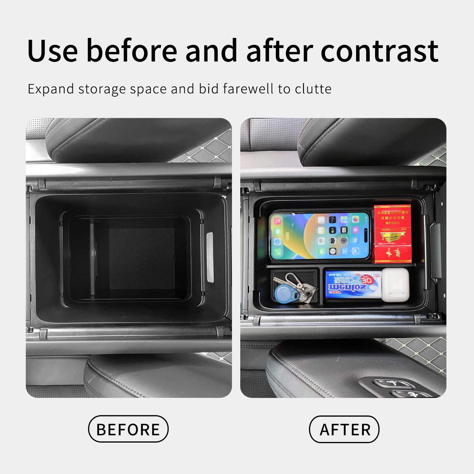 Smabee for Hyundai Santa Fe 2024 2025 2026 Storage Box Cup Holder Anti Dirt Pad Car Interior Accessories Organizer Tidying Black