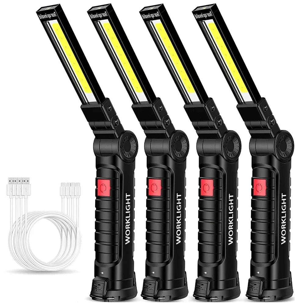 Portable COB LED Flashlight USB Rechargeable Work Light