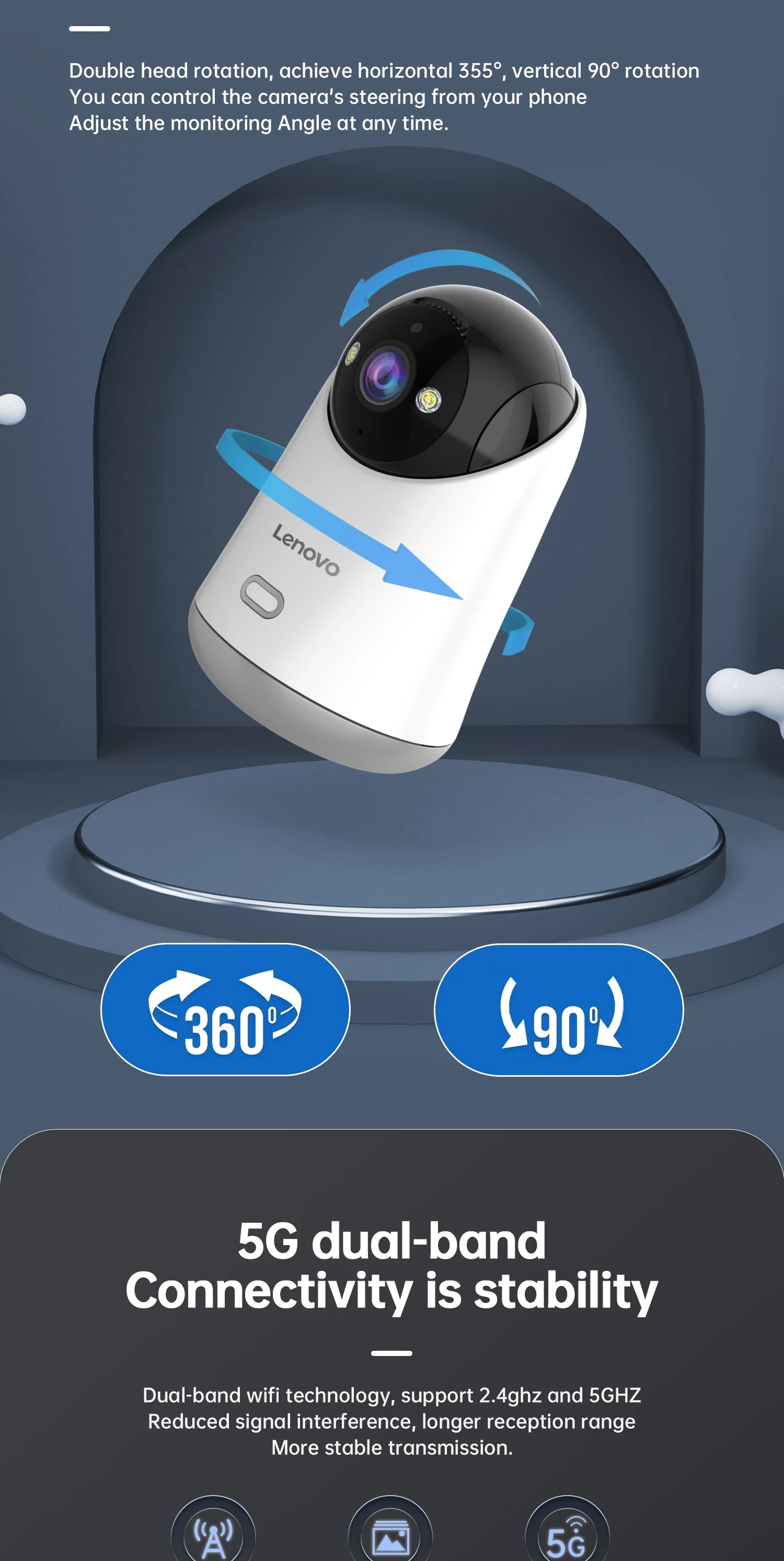 Lenovo 5MP WiFi Camera Smart Home Indoor IP Camera Full Color Night Auto Tracking Security CCTV Surveillance Baby Monitor