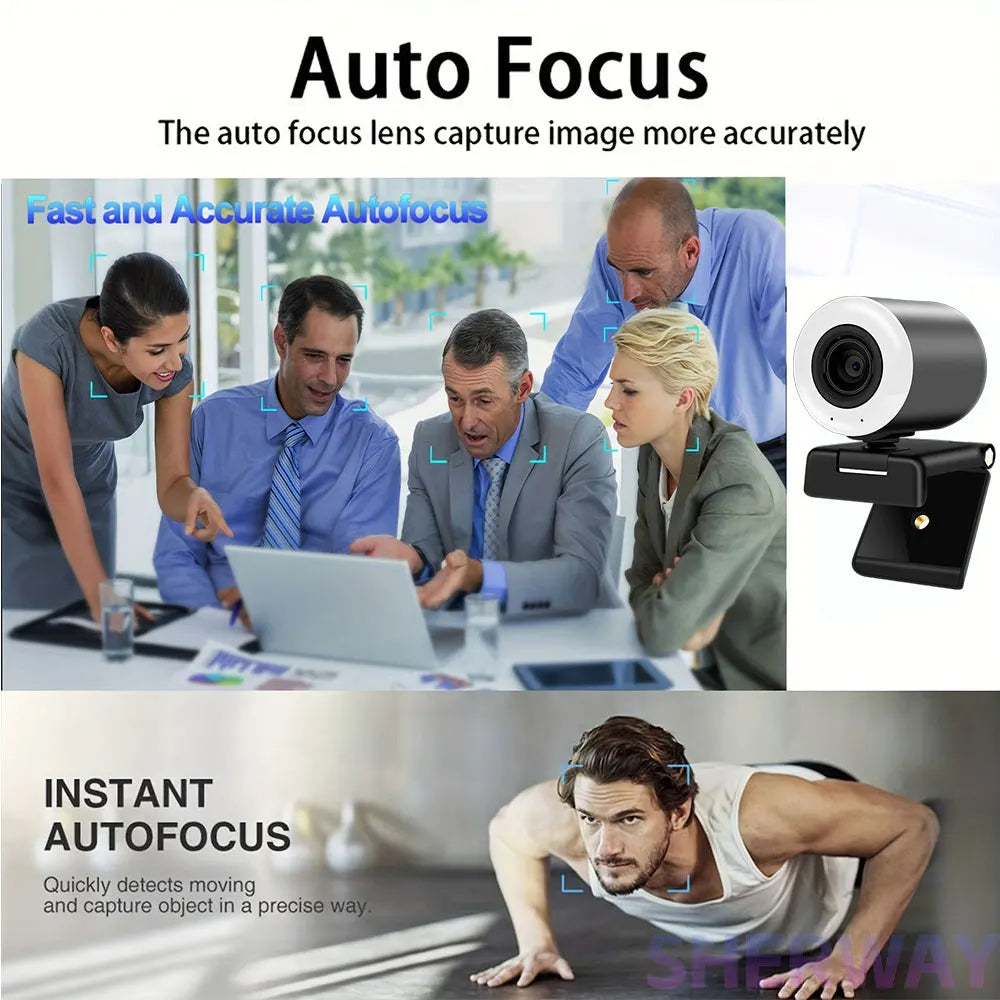 2K Streaming Webcam with Ring Light and Autofocus