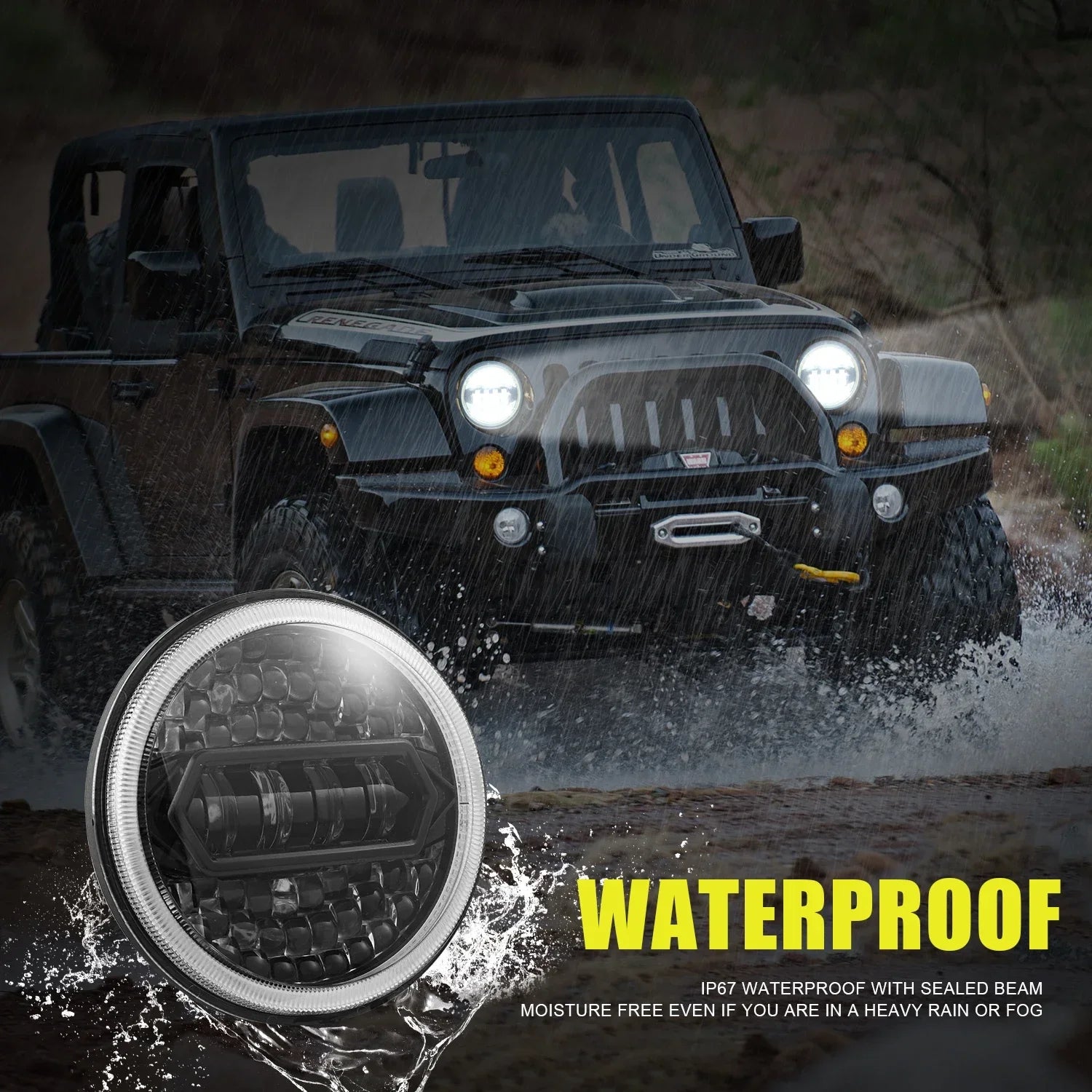2PCS 7 inch LED Round Headlight DRL Round 7'' Car Moto Light with Yellow & White Angel Eye for Jeep Wrangler Harley Lada Niva