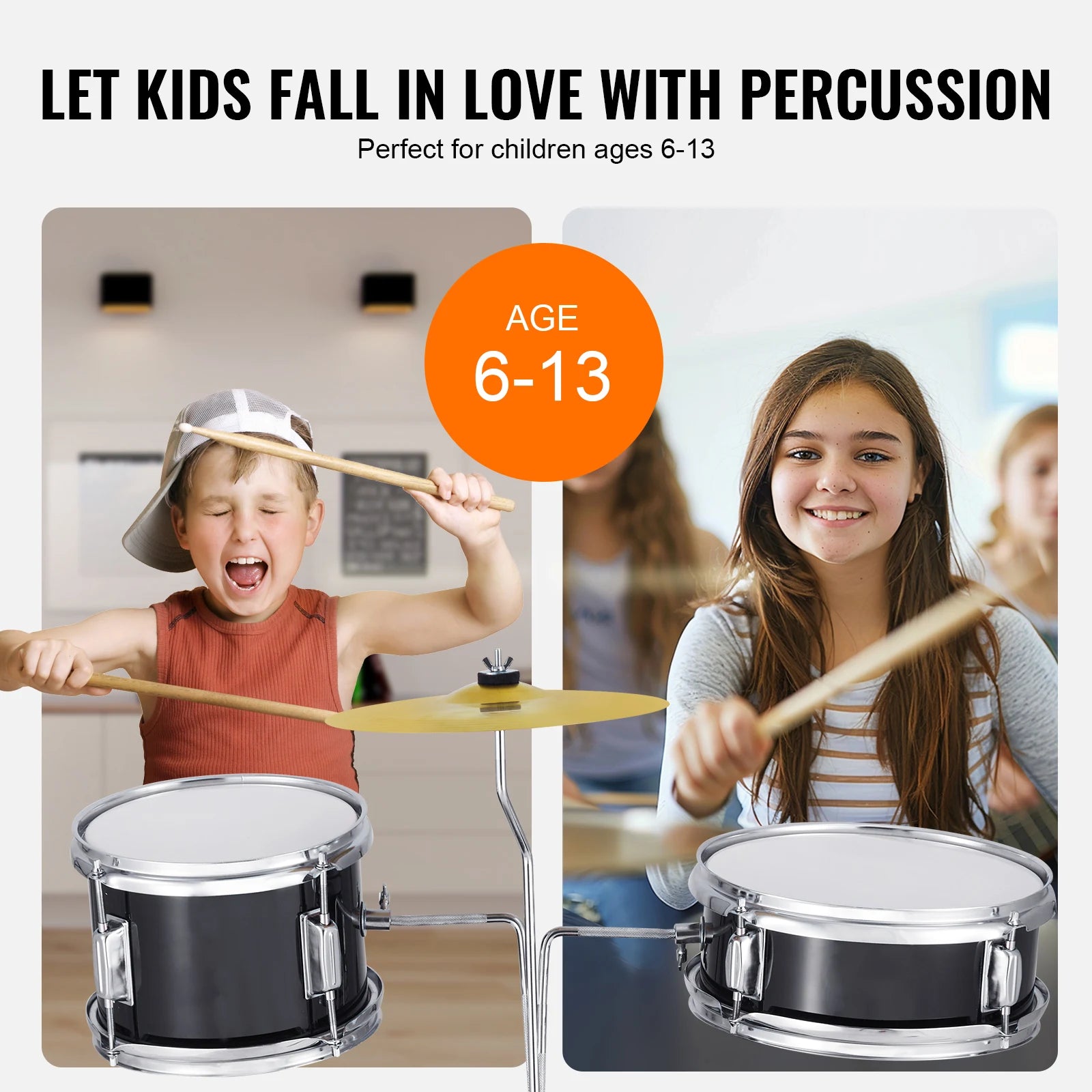 Kids 3-Piece Drum Set with 14" Bass, Adjustable Throne & Cymbal