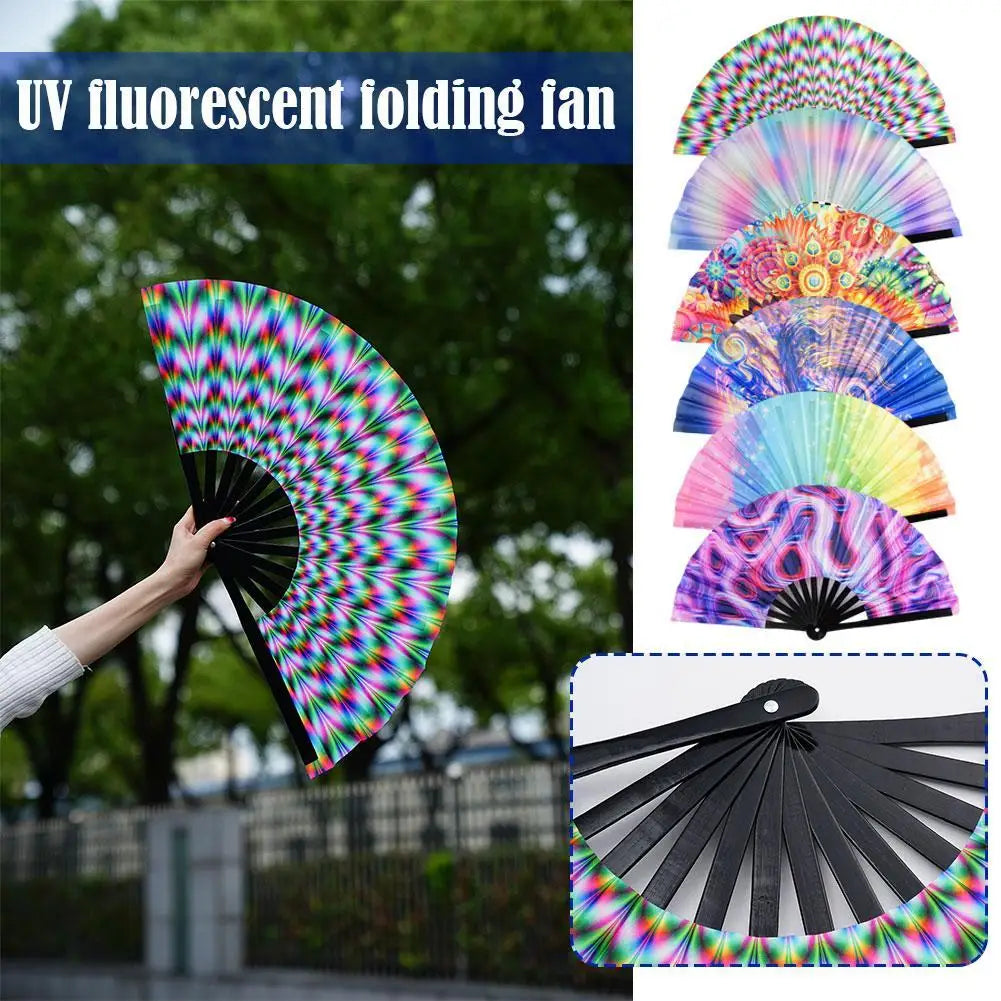 Bambusowy wachlarz składany 33 cm z fluorescencyjną tkaniną