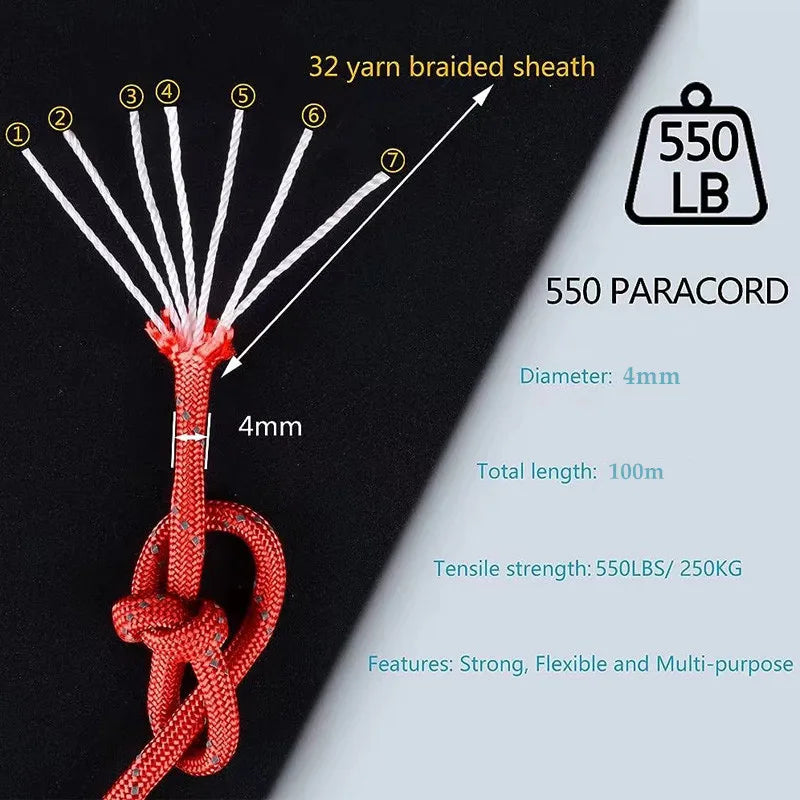 Reflective 7-Strand 4mm 550 Paracord Rope