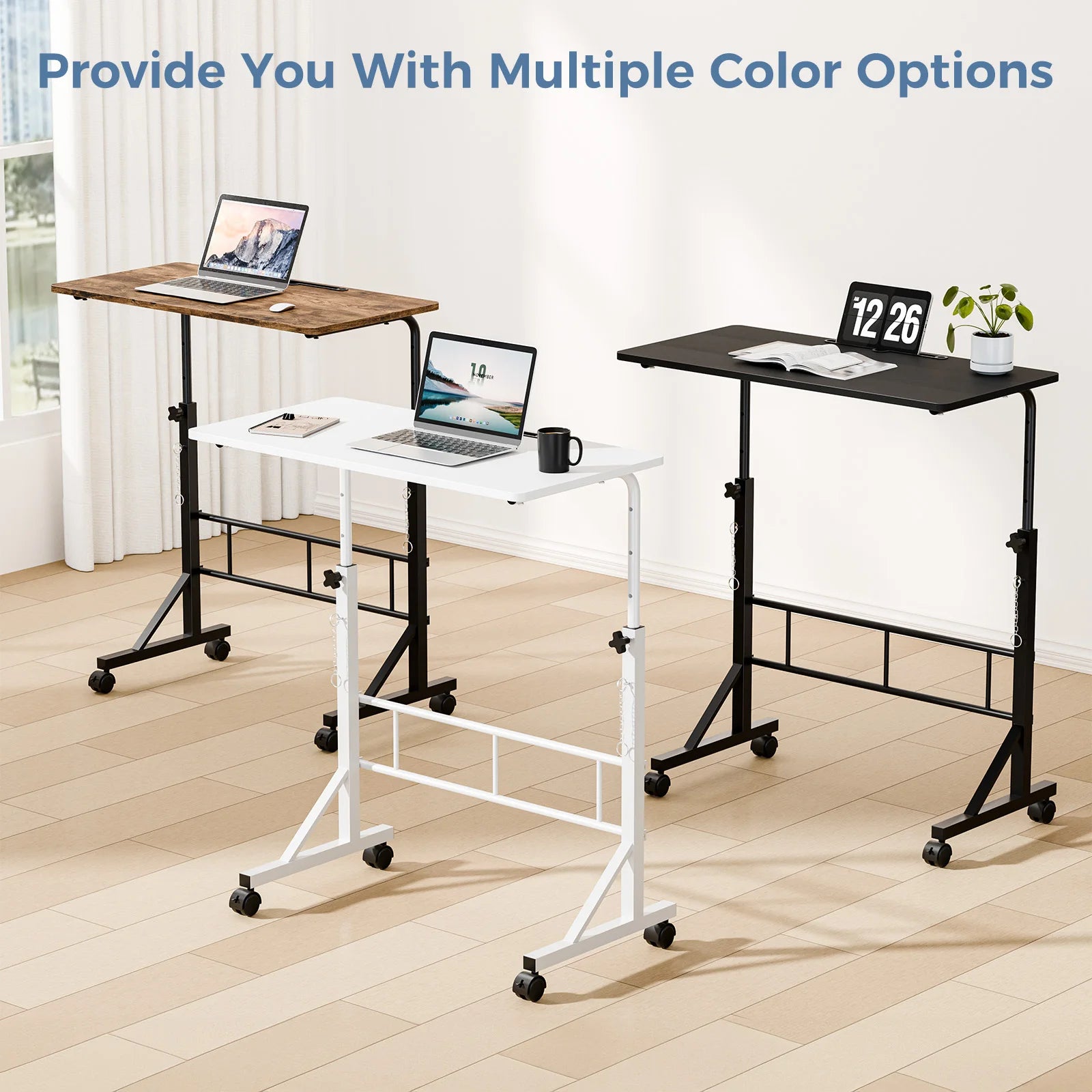 Adjustable Mobile Standing Desk with Locking Wheels for Home Office