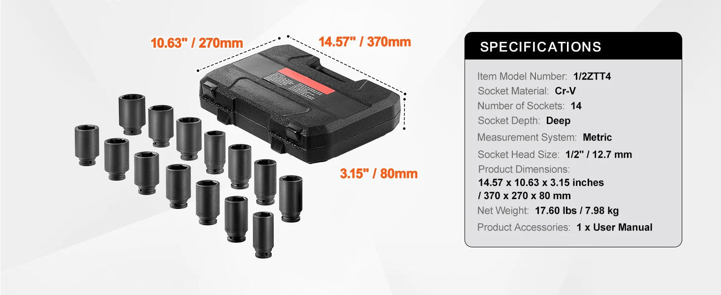 SucceBuy Axle Nut Impact Socket Set Drive Deep 6-Point 8-Piece SAE Spindle Nut Socket Set CR-MO Heat Treated Large Socket Set