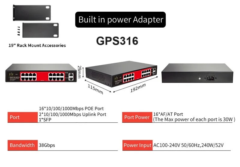 STEAMEMO Cloud-managed POE Switch 4/8/16 Port 48V Active POE Desktop 100/1000Mbps SFP APP Control Switch Pulg And Play IP Camera