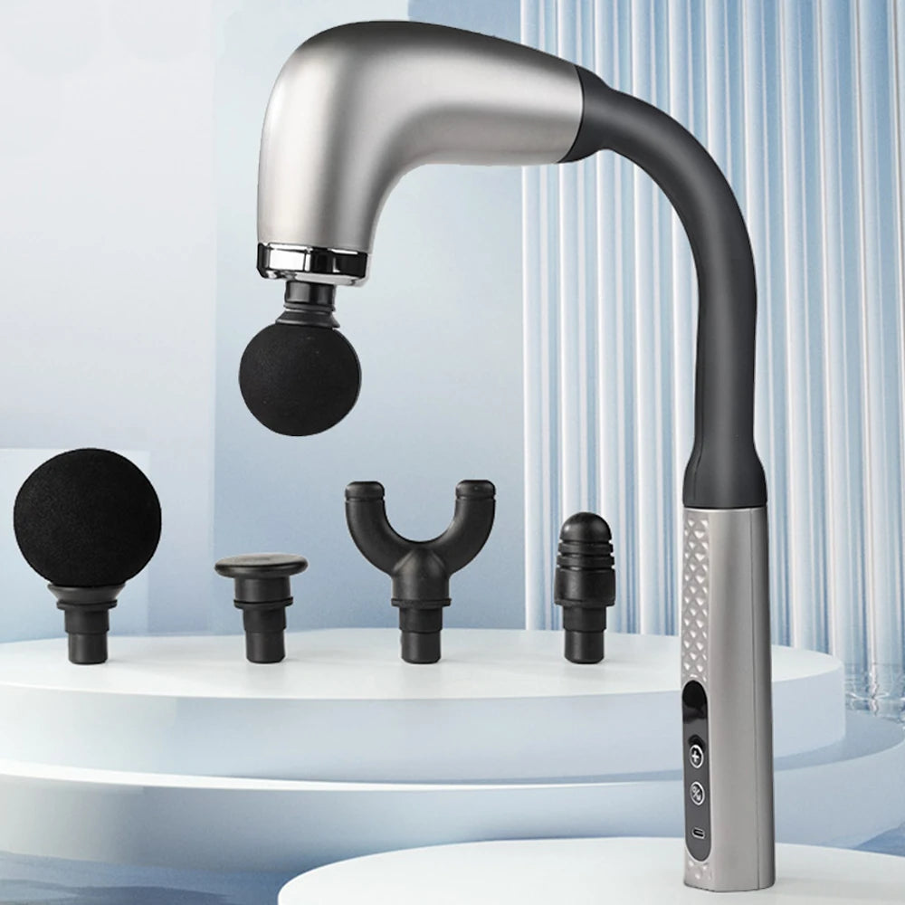 Fascia Gun with Extended Handle and Elbow for Self-assist Massage of the Upper and Lower Back Muscle Relaxation and Massage Done