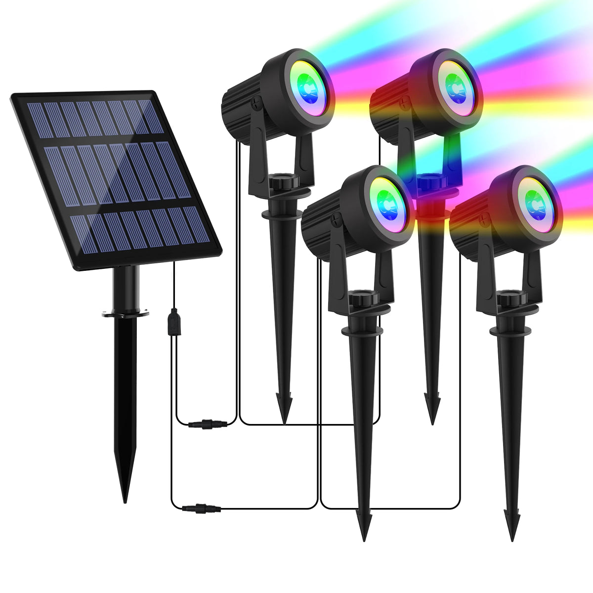 RGB solární zahradní reflektory, IP65, 1–6 světel