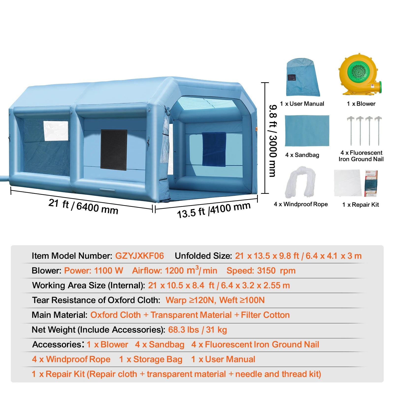 SucceBuy Opblaasbare Spuitcabine met Inflatable Spray Booth met Krachtige Blowers en Luchtfiltersysteem - Draagbare Autospuitcabine