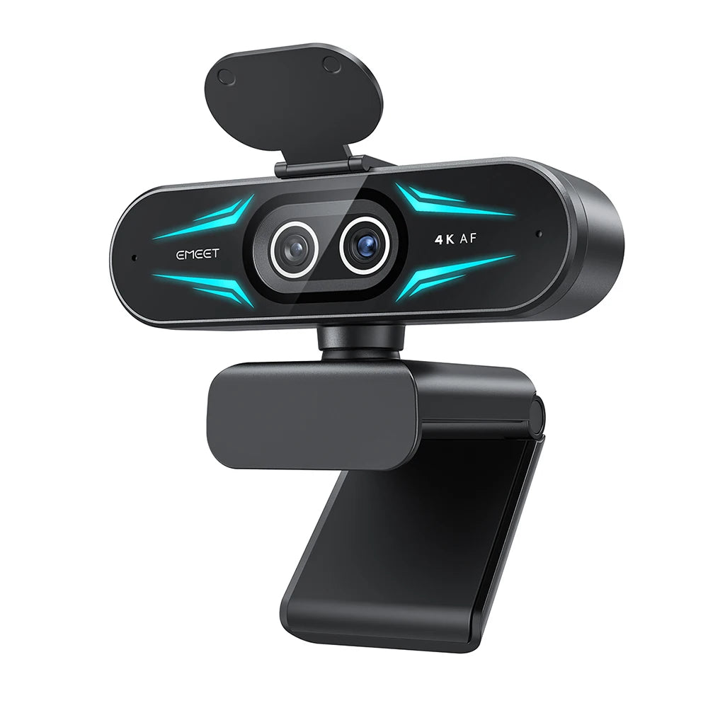 4K Webcam with Autofocus, Dual Mics & RGB Light for Streaming
