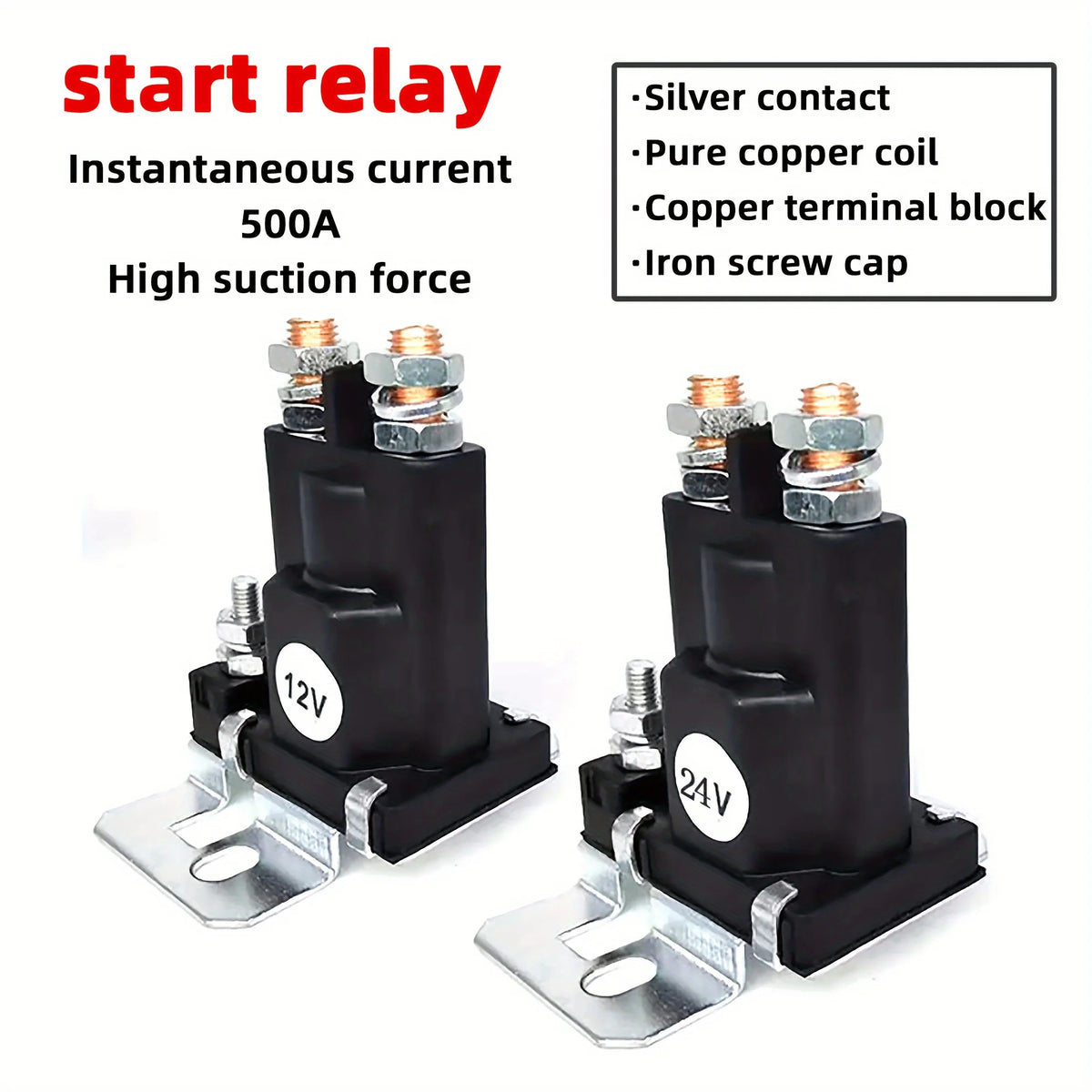 Relais de démarreur pour véhicule 500A, 12V ou 24V