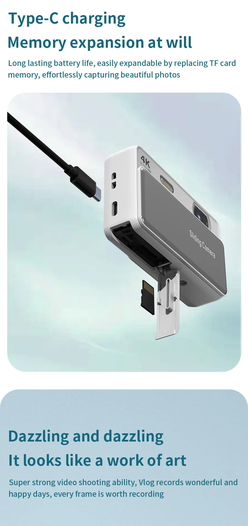 New Sliding Digital Camera CCD Campus 4K High-Definition Camera for Taking Photos and Recording Integrated Student Card Machine