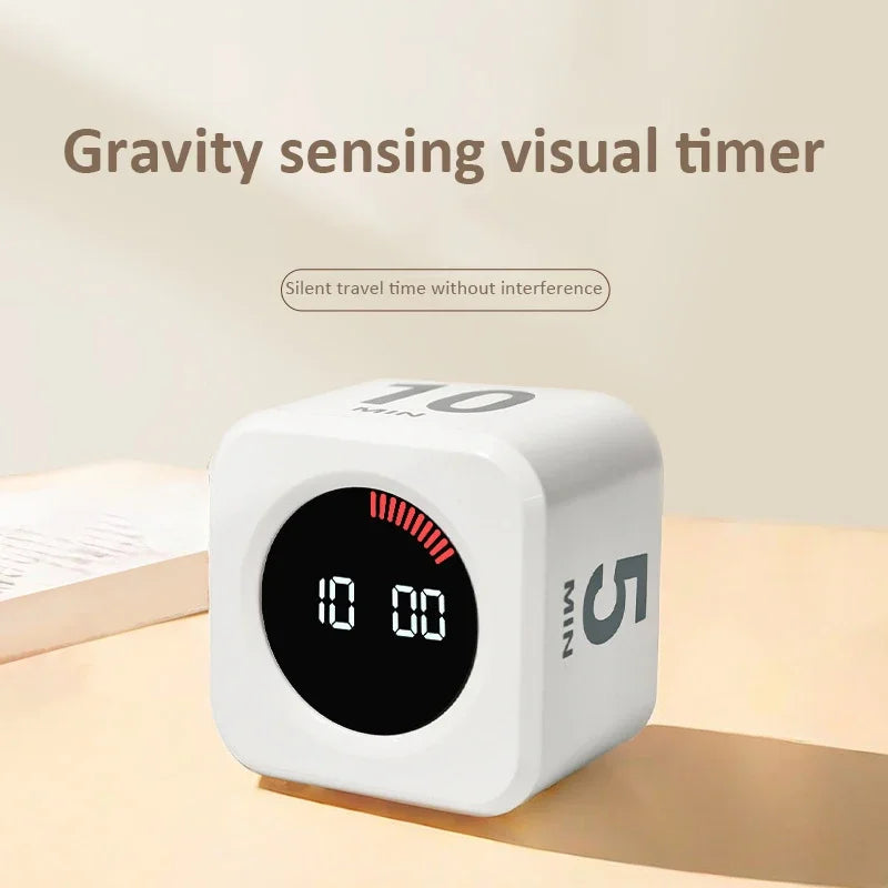 Kubisk visuel timer, 99 minutter, lydløs timer med op- og nedtælling, Type-C-tilslutning, tyngdekraftssensor og digital alarm til madlavning, studier og bad