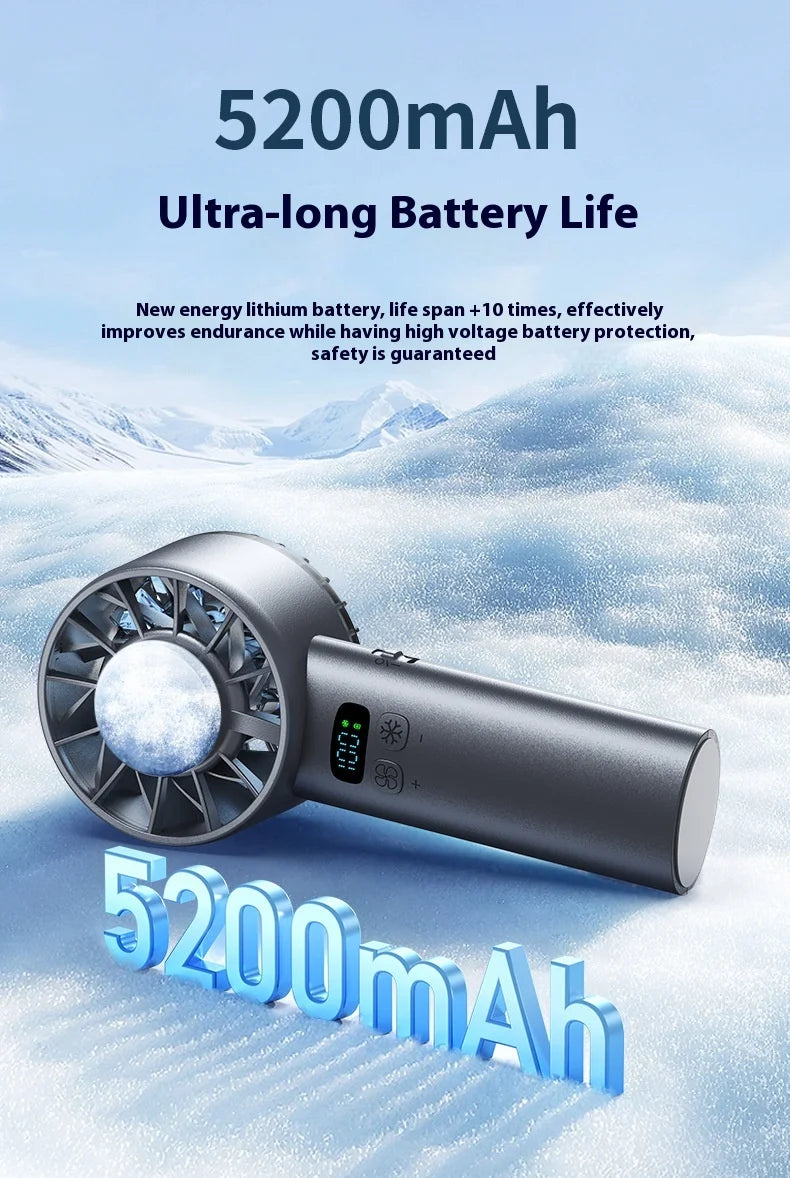 Преносим мини вентилатор с капацитет 5200mAh, с LED дисплей и охлаждане