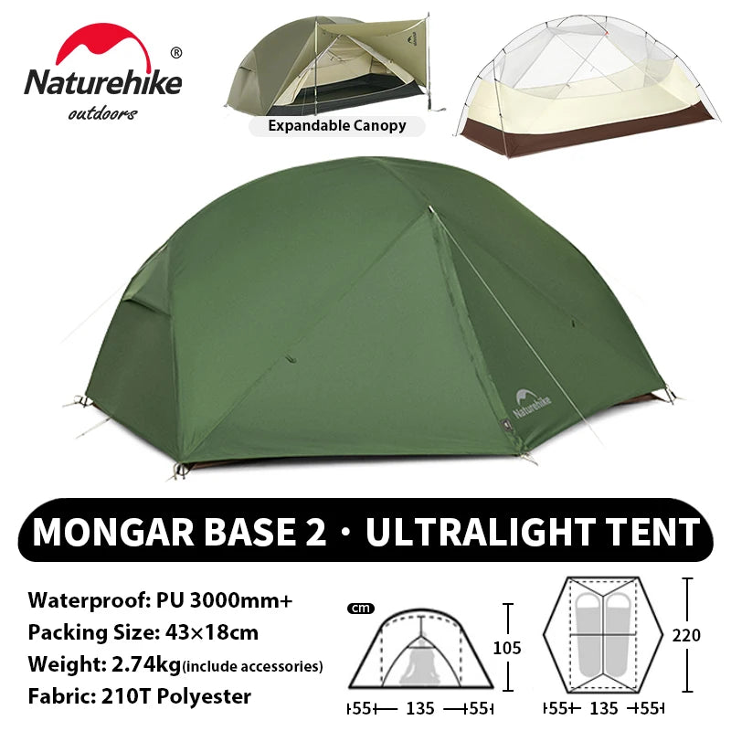 Ultralight 2-Person Waterproof Trekking Tent 20D Nylon 1.8kg