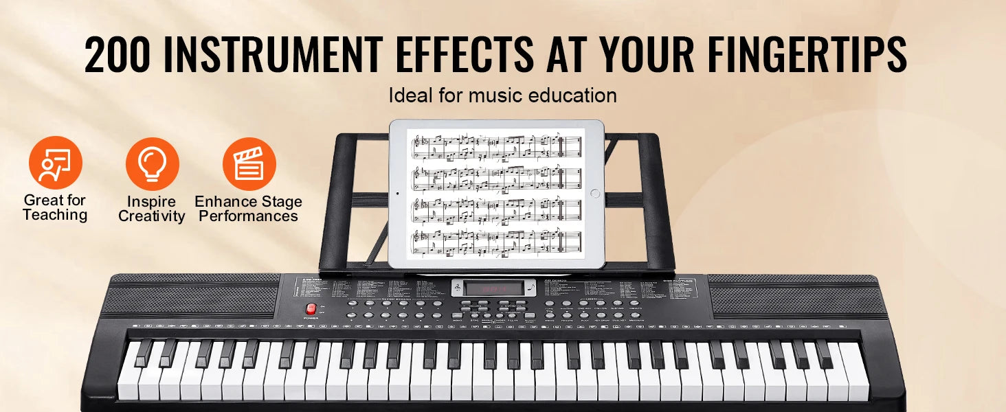 61-Key Digital Keyboard Piano with 200–600 Tones for Beginners