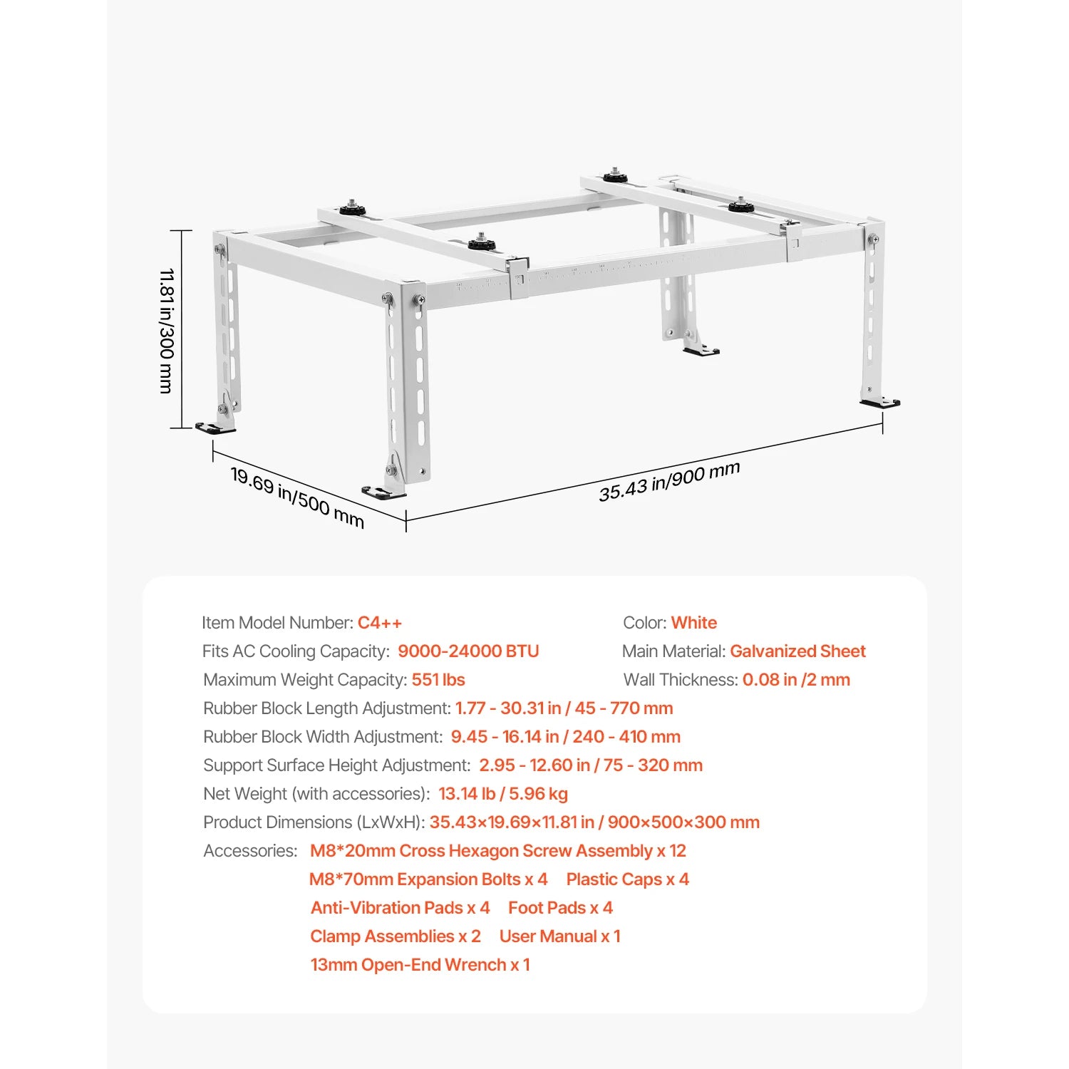 Mini Split Ground Stand Adjustable Anti-Vibration Stand for 9000-36000 BTU Outdoor Units
