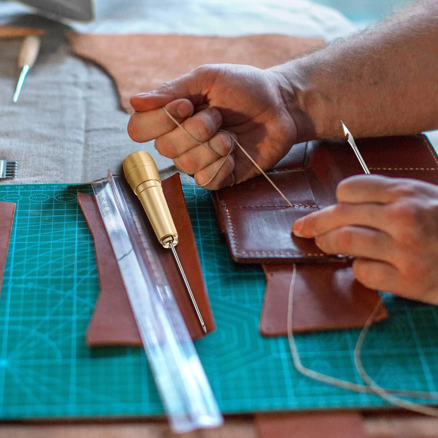 Leather Sewing Awl Kit with Copper Handle & 50m Thread