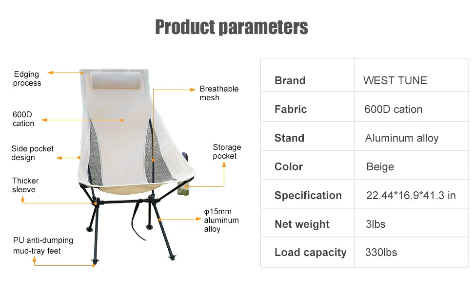 Portable Folding Camping Chair with Headrest Lightweight Aluminum Alloy