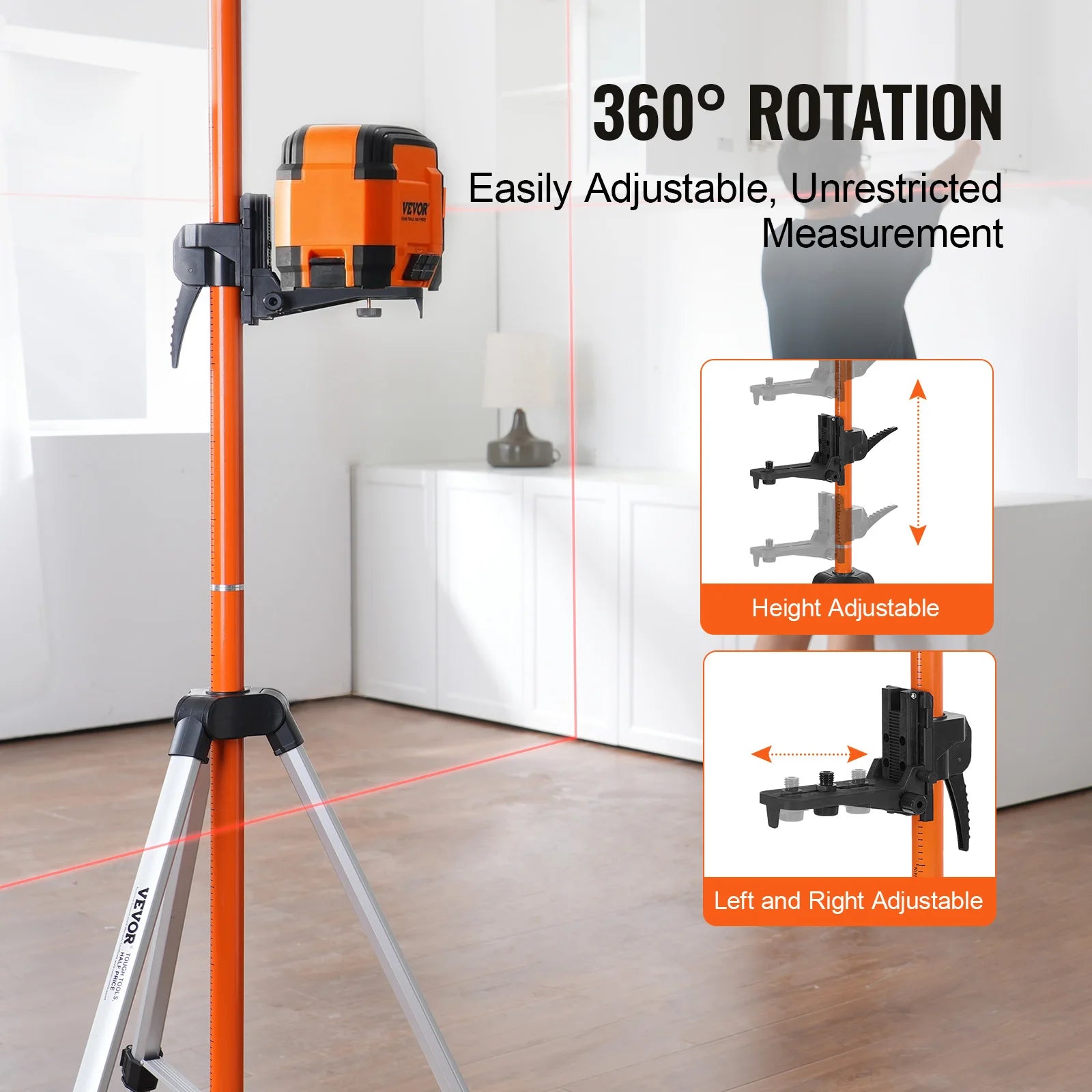 Adjustable Laser Level Tripod 40–133 Inch with Dual Thread Mount