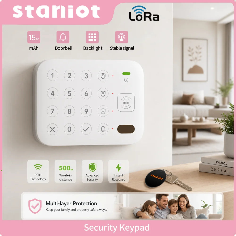 Teclado Táctil Inalámbrico LoRa Inteligente Staniot, 500 m de alcance de transmisión, Etiqueta RFID compatible con Secpanel 7 Pro, Panel de Control de Alarmas, Accesorios de Seguridad para el hogar