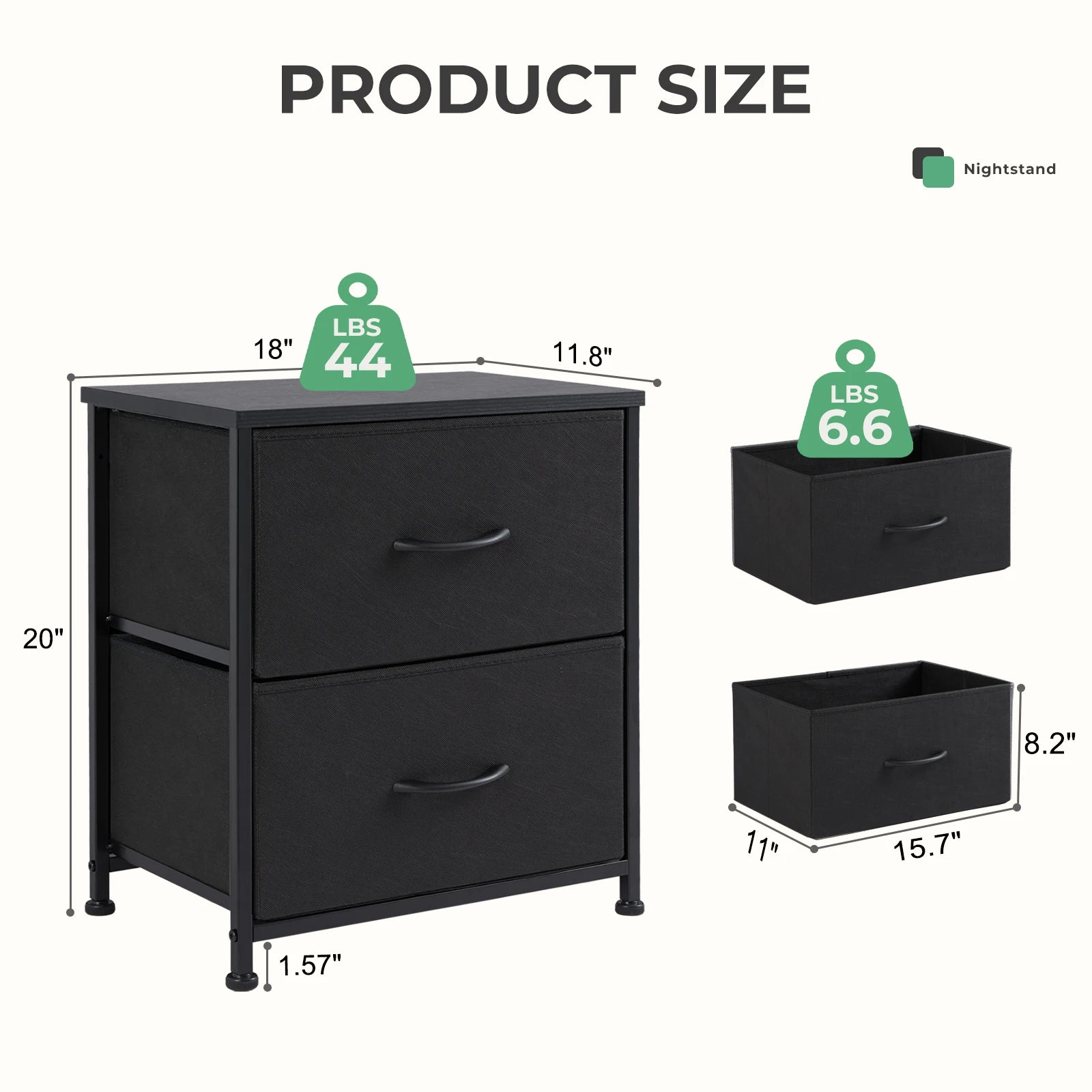 Set of 2 Fabric Drawer Nightstands with Storage and Metal Frame