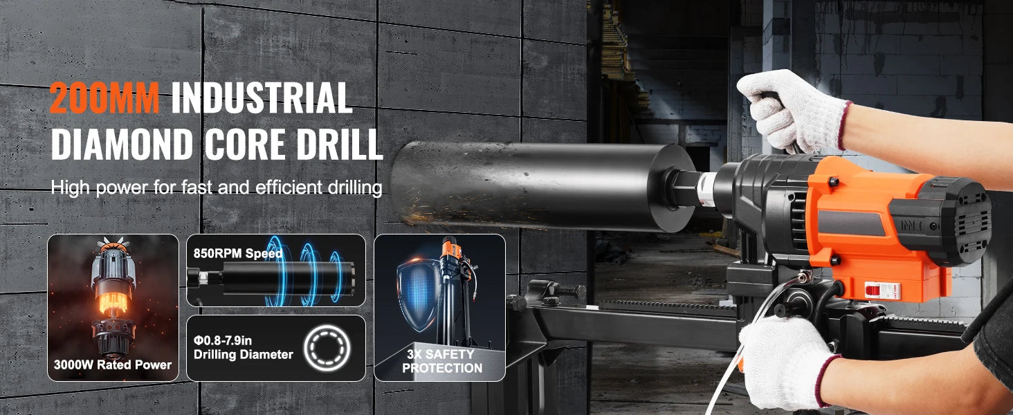 3000W Concrete Core Drill Rig Wet & Dry Diamond Drilling Machine