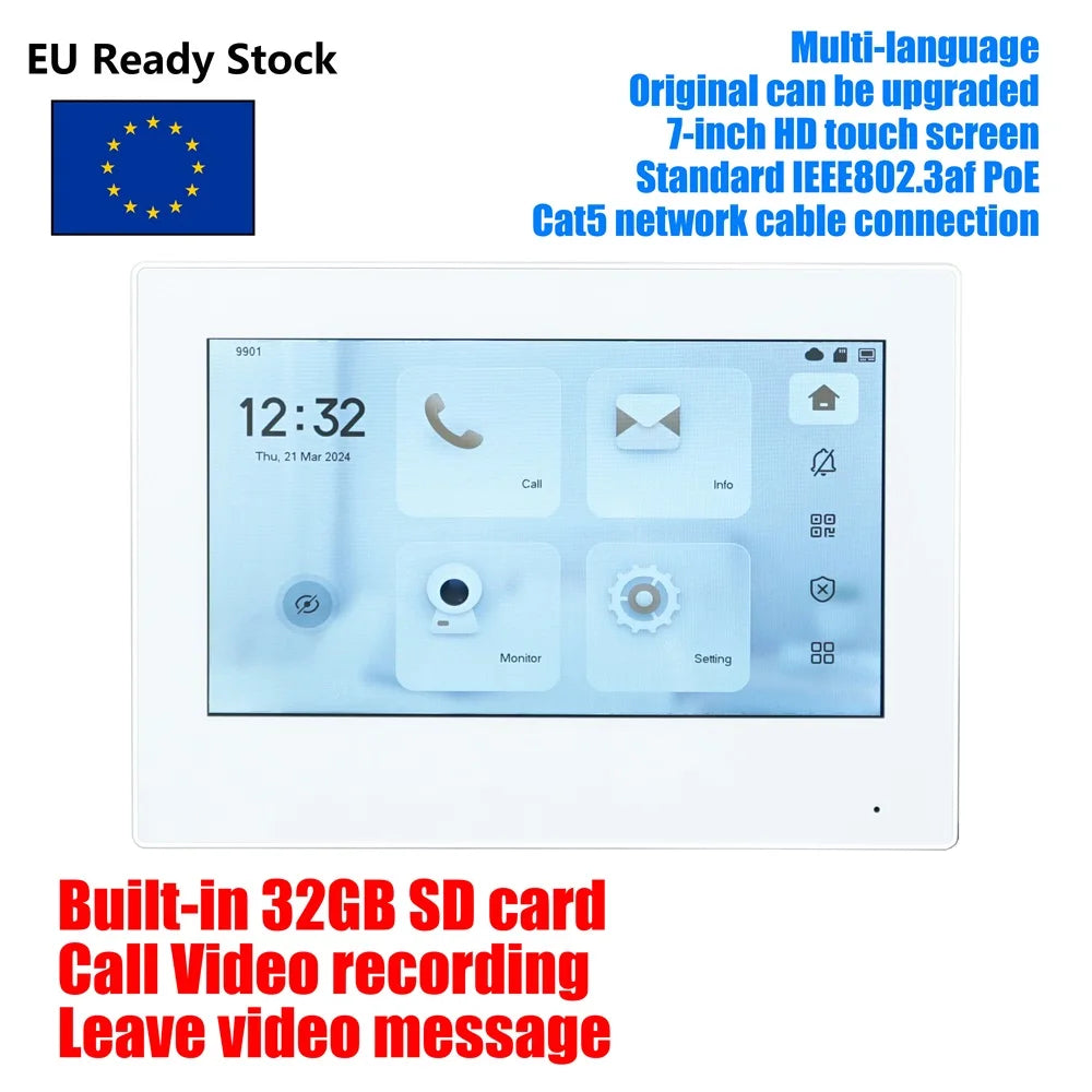 Indoor video intercom met 7-inch PoE-touchmonitor