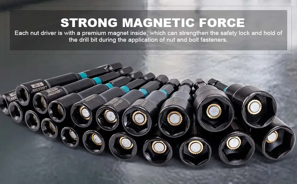 20-delars magnetiskt hylsnyckelsats, metrisk och SAE