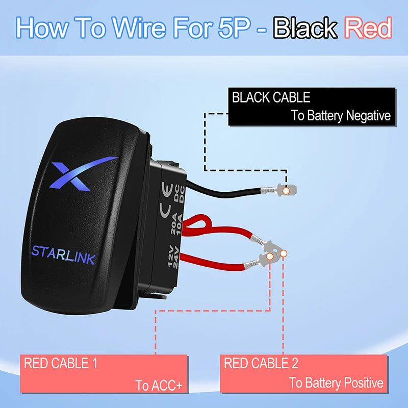 Interruttore a bilanciere SPST a 5 pin con etichetta Starlink e LED blu