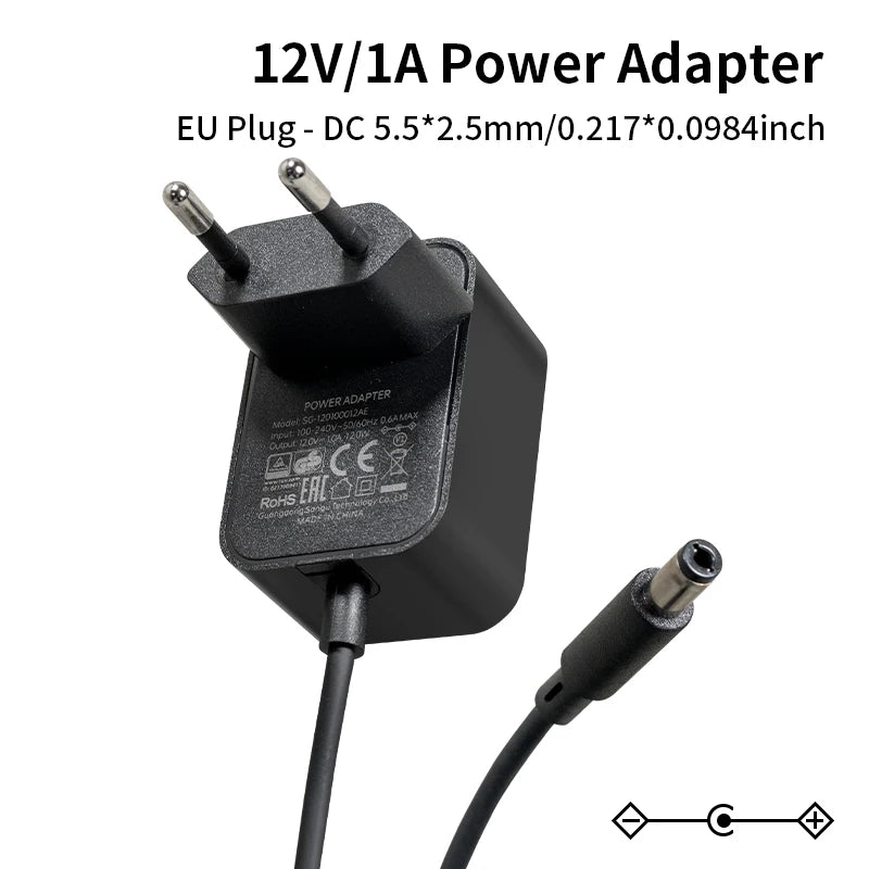 DC12V 1A Power Adapter 12W AC Power Adapter Suitable for Small Household Appliances AC100-240V to DC12V 1000mA Charger
