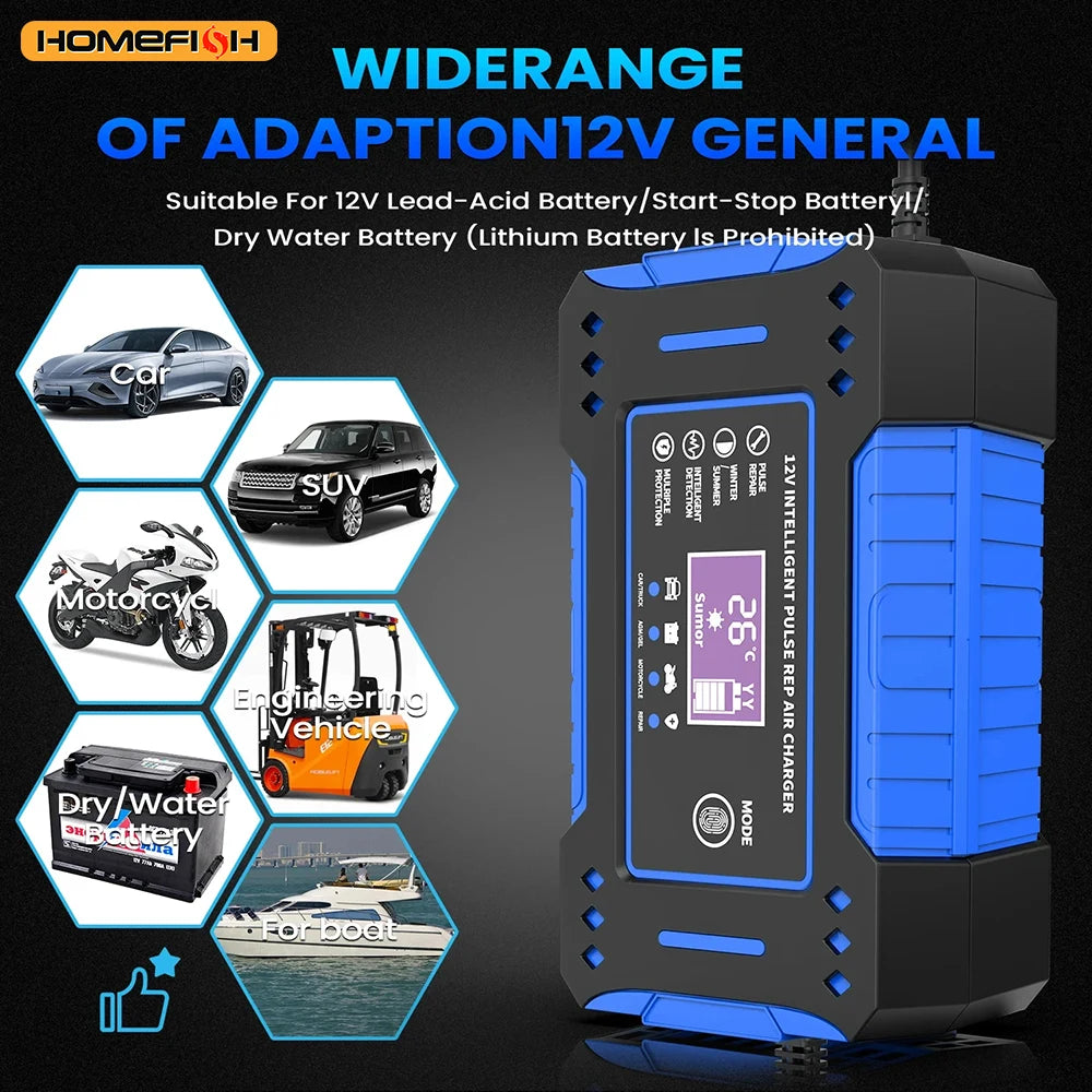Caricabatterie per batteria al piombo 12V - 6A con LCD