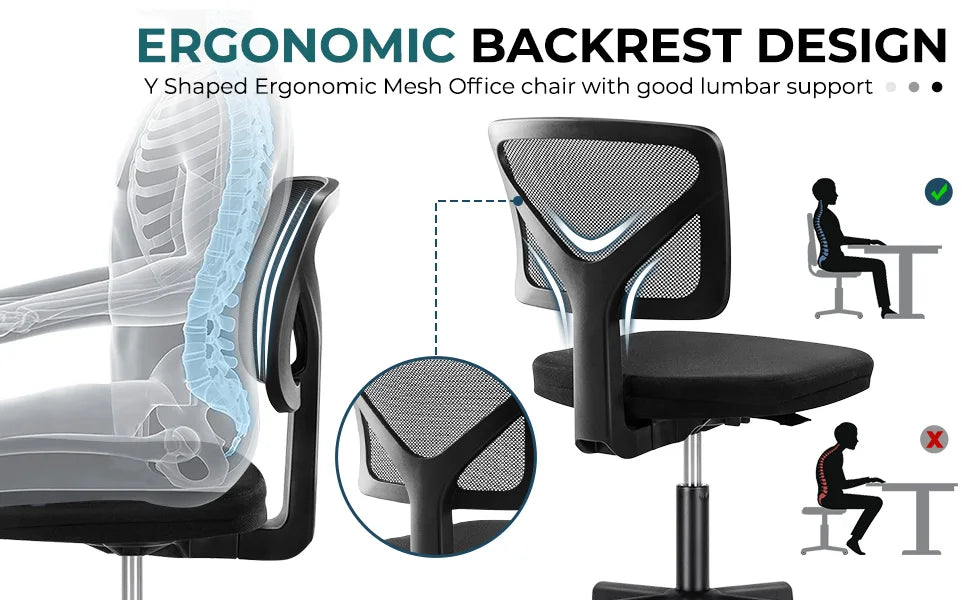 Mesh Armless Office Chair with Lumbar Support & Adjustable Height
