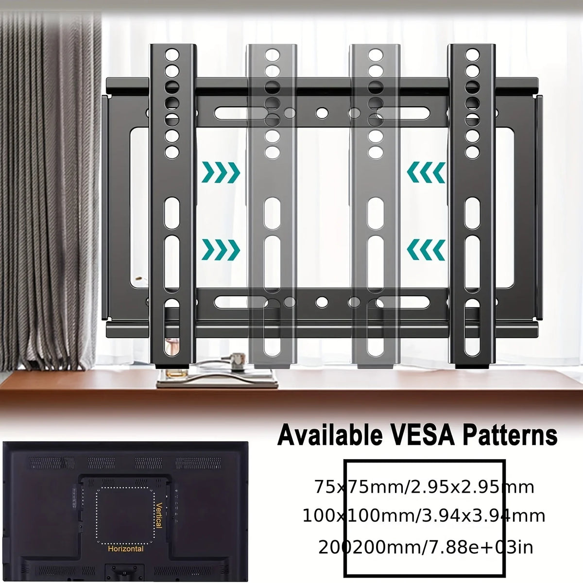 TV Wall Mount Fixed for Most 14"-32" Flat/Curved TVs with Max VESA 200X200mm up to 55Lbs Space Saving Universal TV Bracket